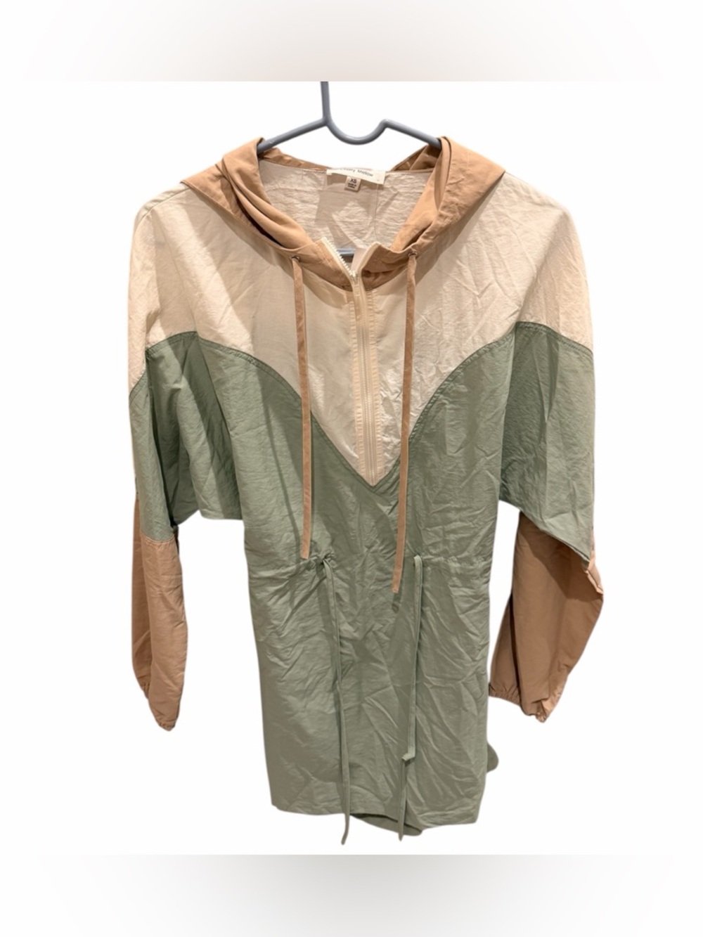Cherry Mellow Colorblock Hooded Windbreaker Mini Dress - Sage New
